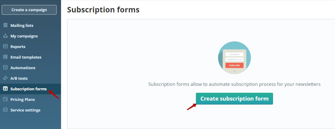 Create a subscription form