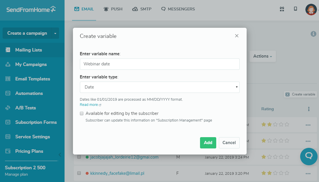 Creating variables for your mailing list