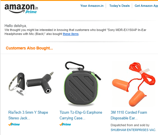 A cross-selling email from Amazon