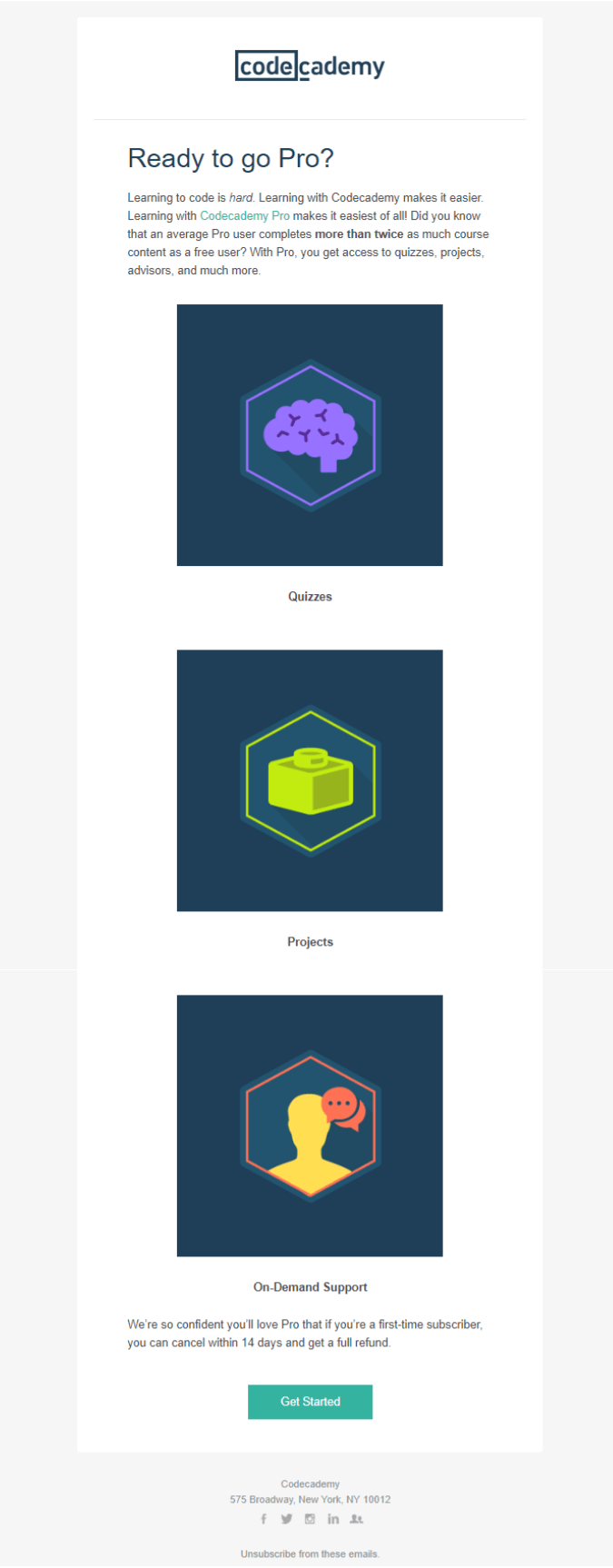 Educational email from Codecademy