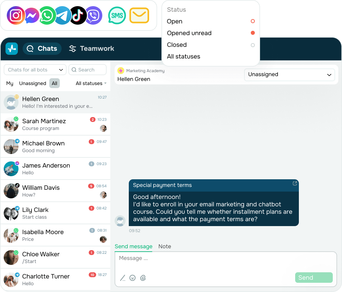 Manage all interactions in a single omnichannel inbox