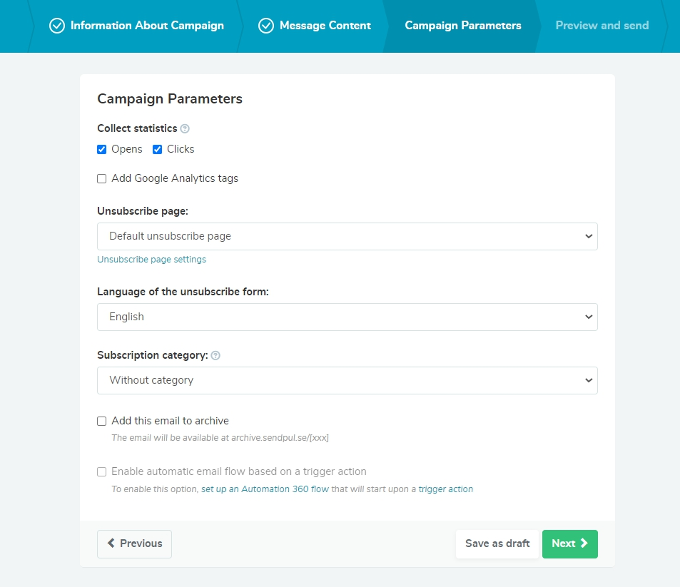 Setting campaign parameters