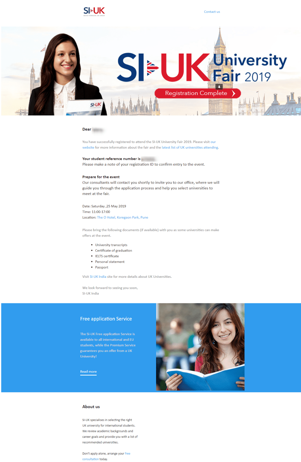 Event confirmation email
