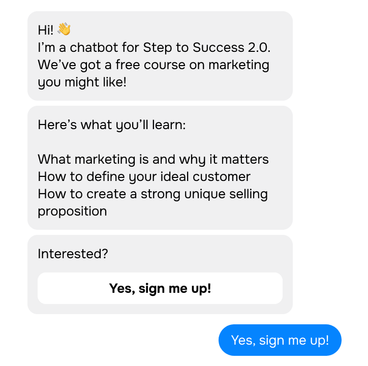 Facebook Messenger chatbot for marketing