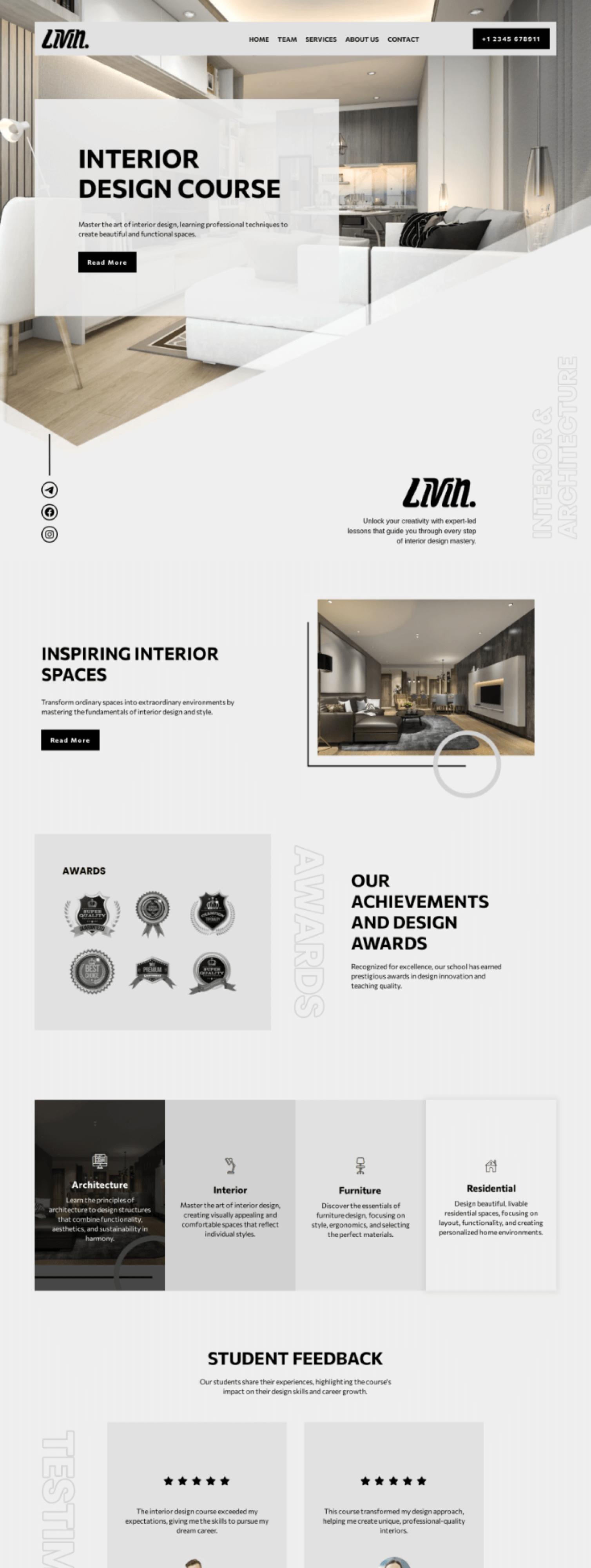 Landing page di un corso di interior design