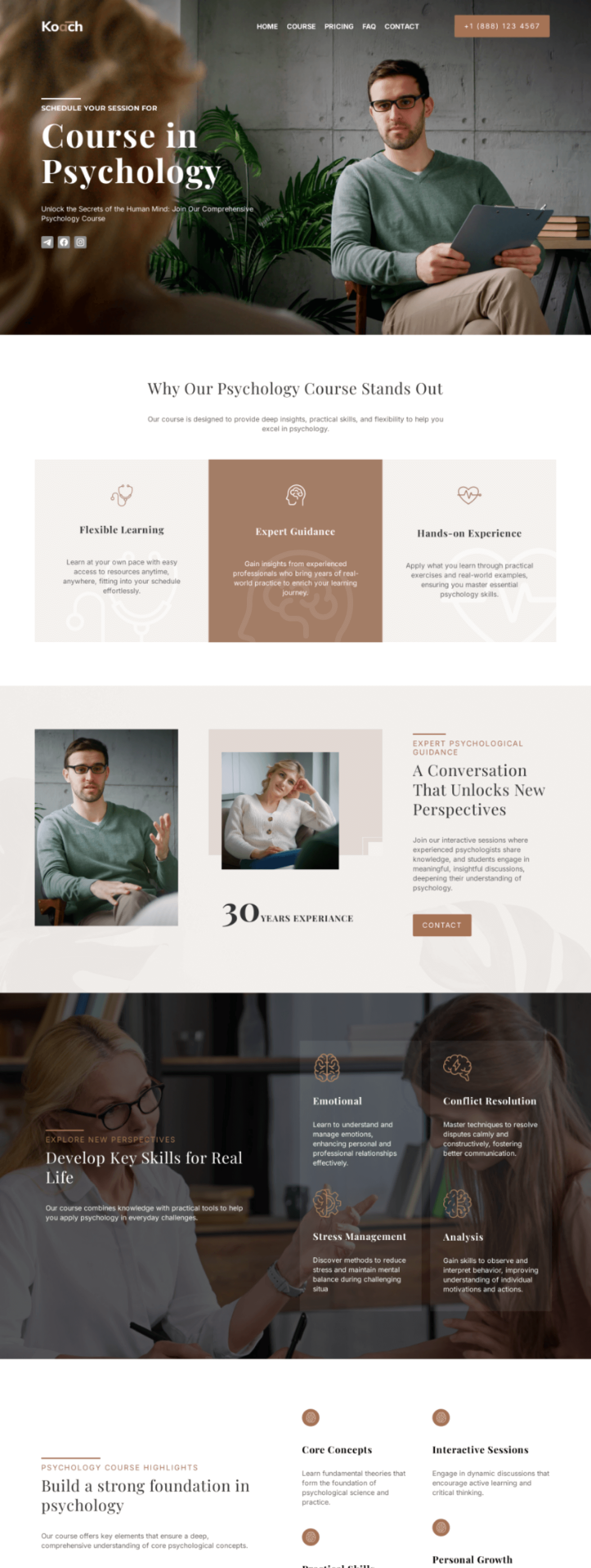 Landing page di un corso di psicologia