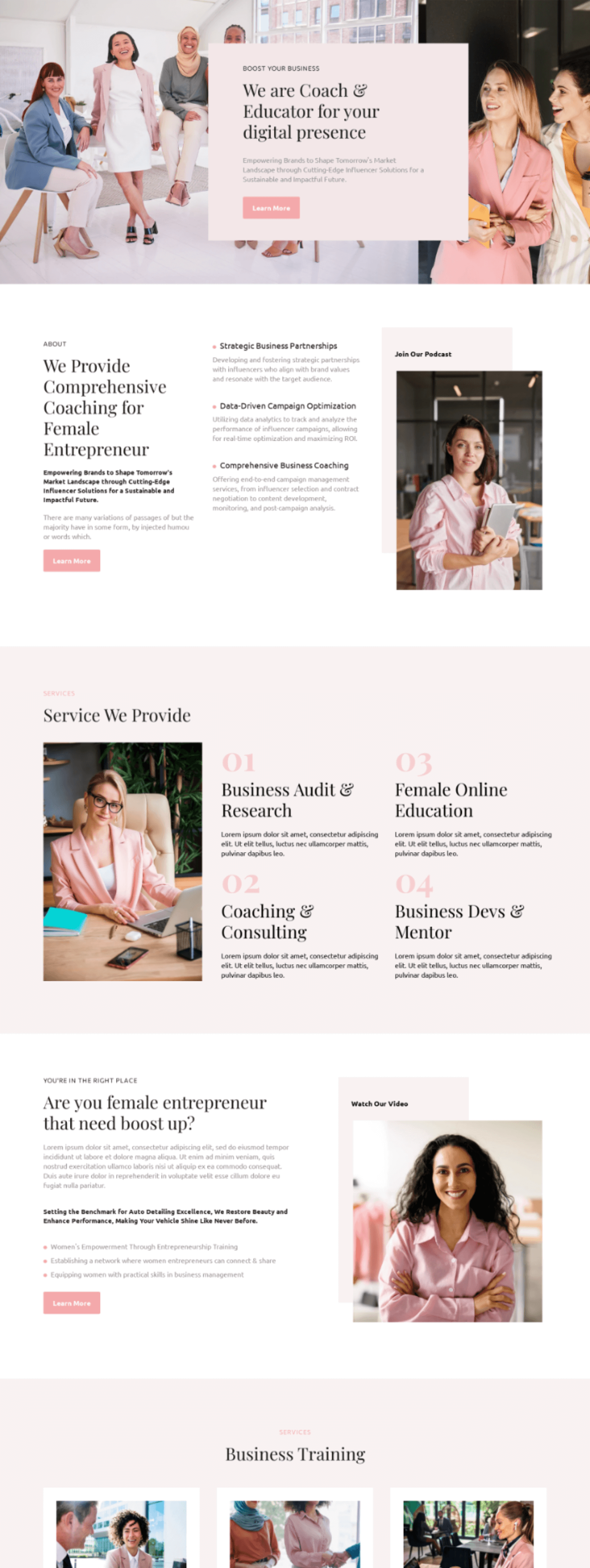 Landing page di Coaching Center per donne