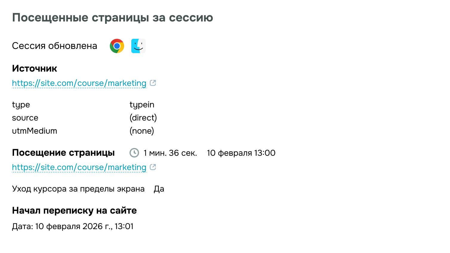 Отображение активности контактов в CRM
