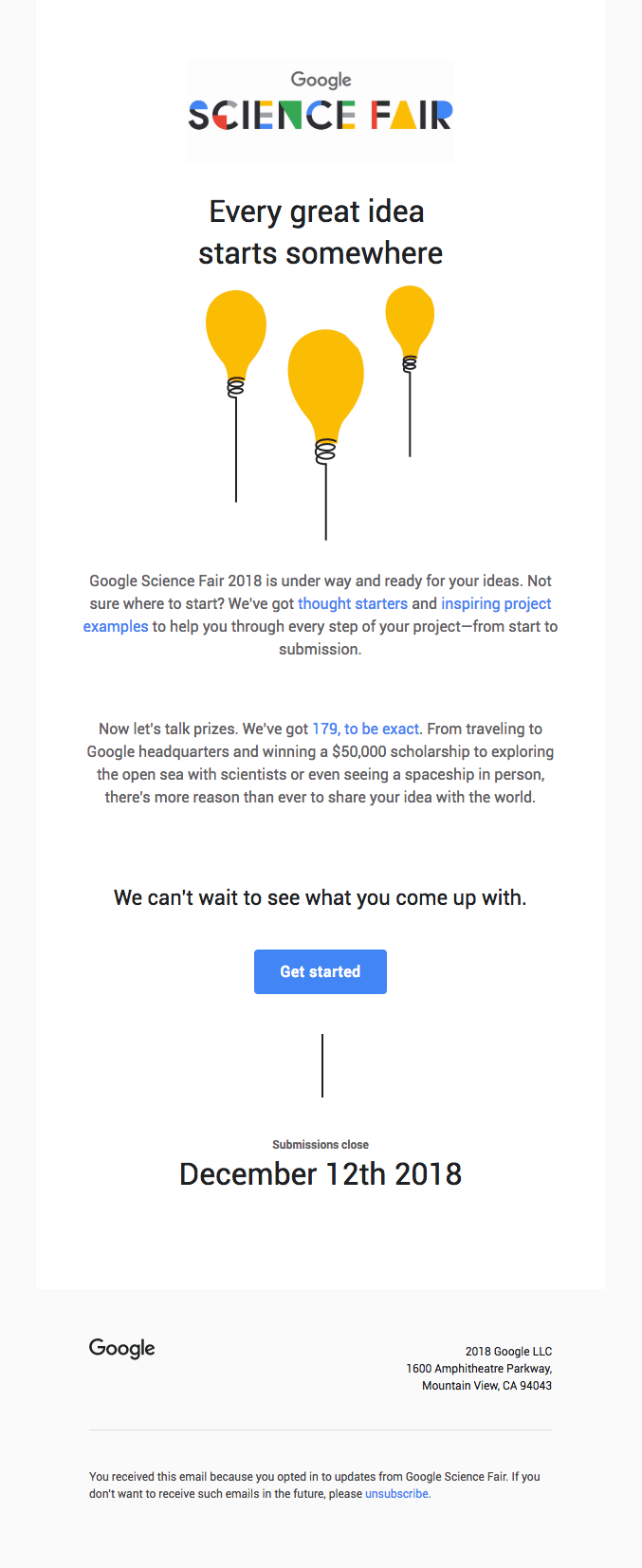 Google Science Fair invitation