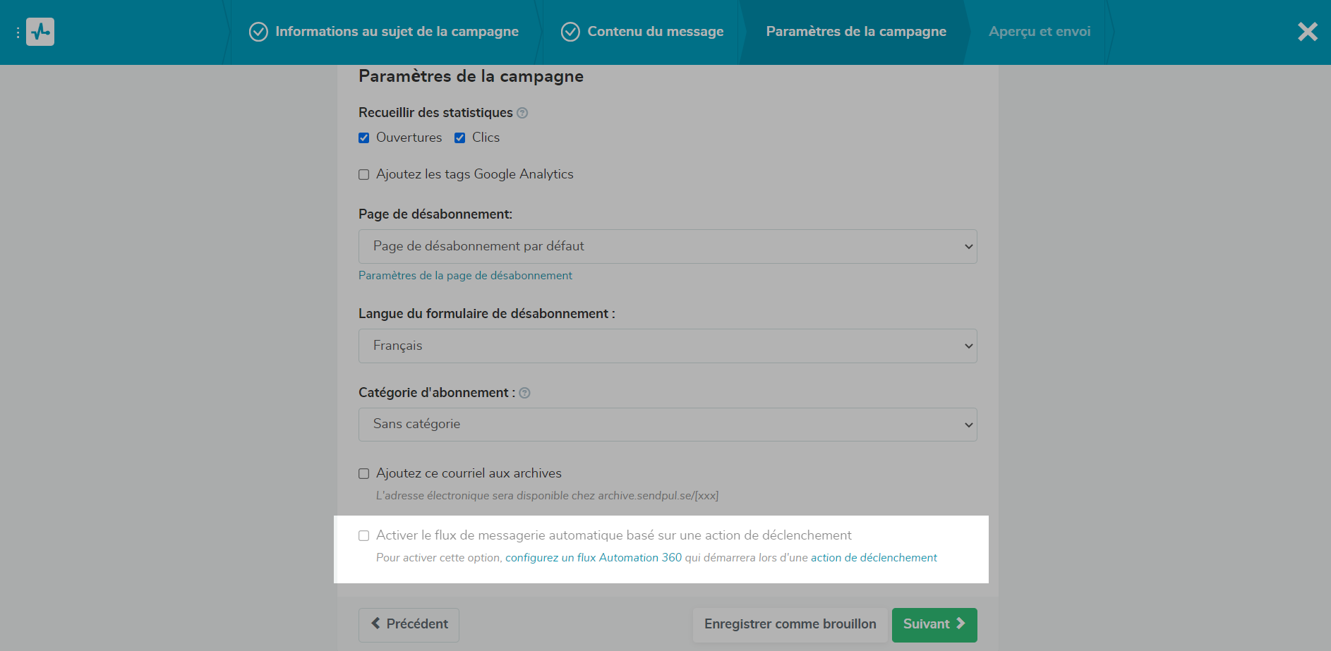 Automatisation de l'envoi des emails dans SendPulse