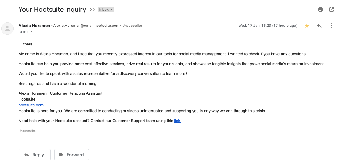 Hootsuite email