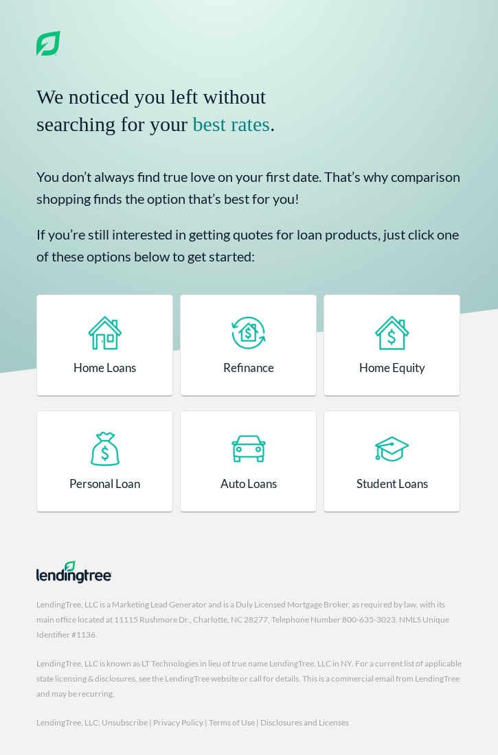 LendingTree abandoned cart email