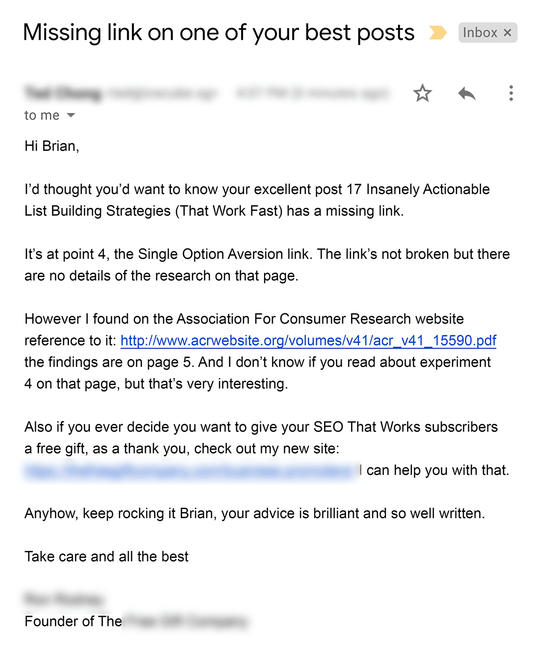 Outreach email with an engaging subject line