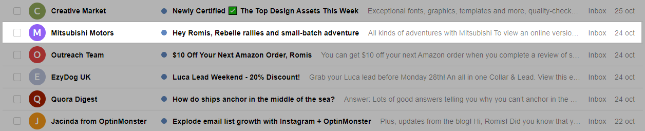 Mitsubishi dynamic subject line
