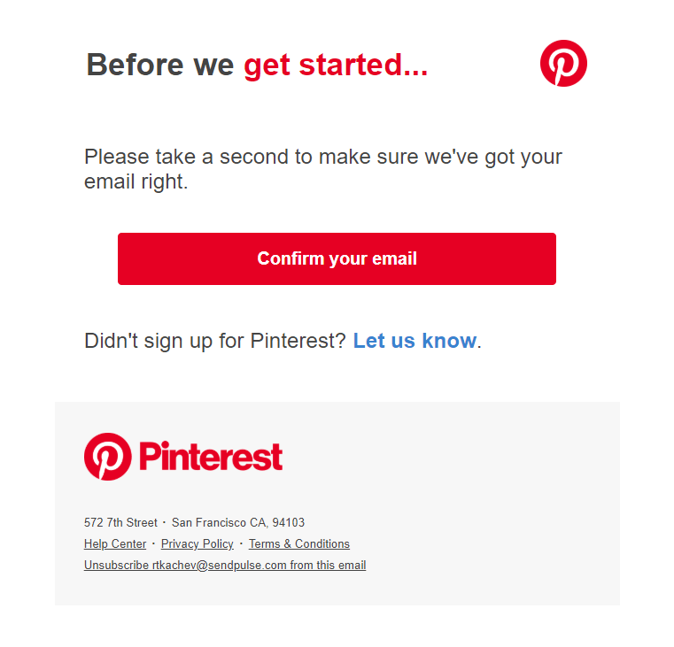 Pintrerest confirmation link