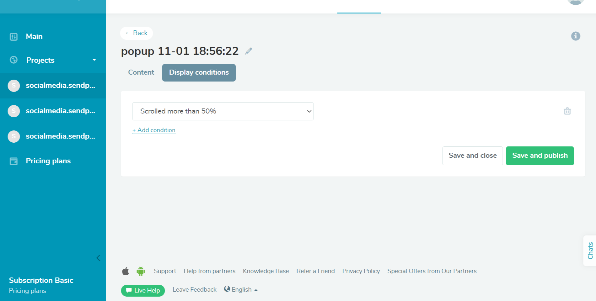 SendPulse popup builder