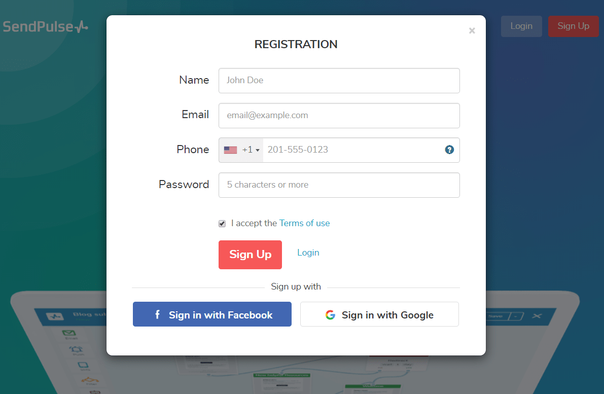 Registration with SendPulse