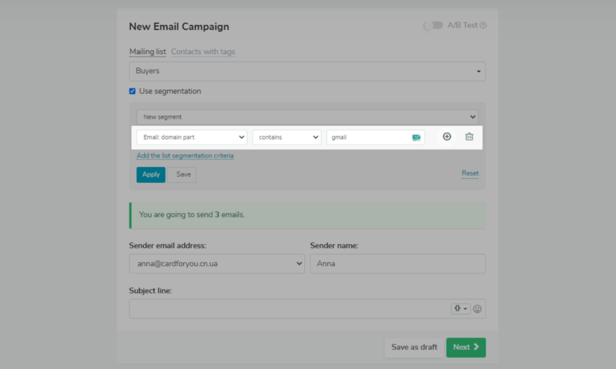 Segmenting a mailing list