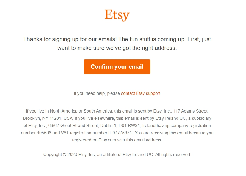 Etsy confirmation email