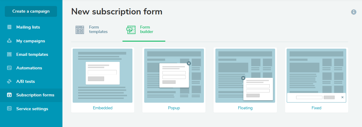 Types of subscription forms