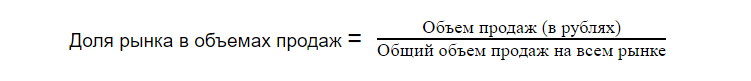 Формула доли рынка в объемах продаж