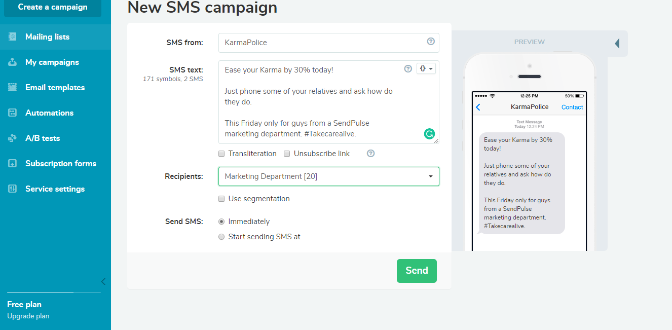 Sending SMS campaign