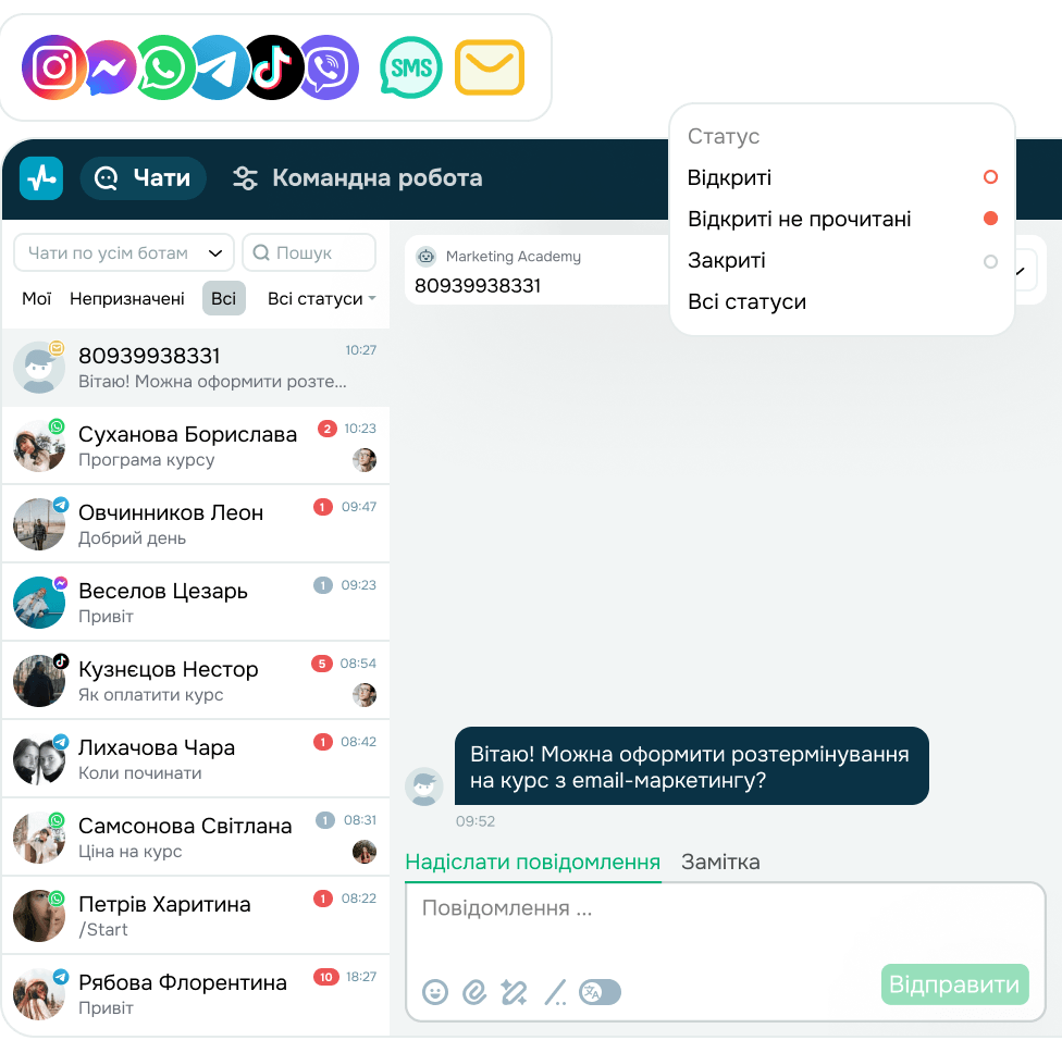 Обробляйте вхідні SMS в єдиному омніканальному інбоксі