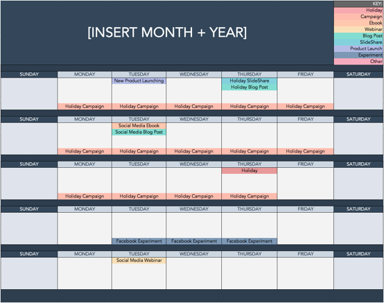 Social media content calendar