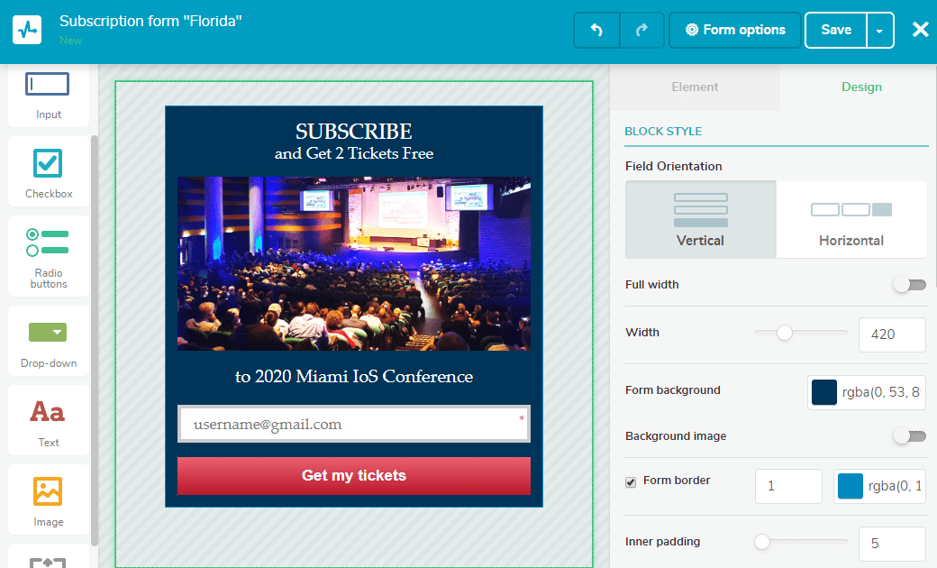 Subscription form with a lead magnet that announces the event