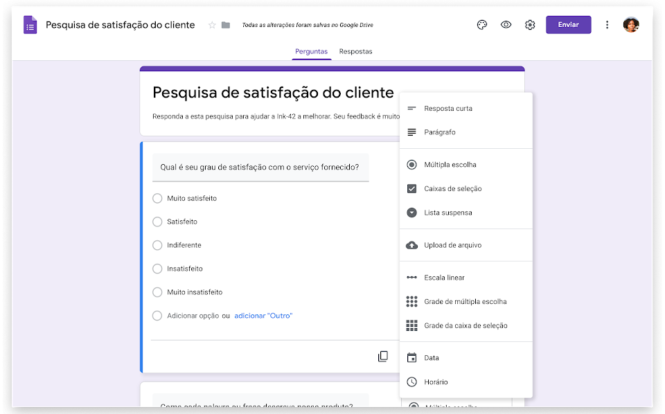 Exemplo formulario google docs