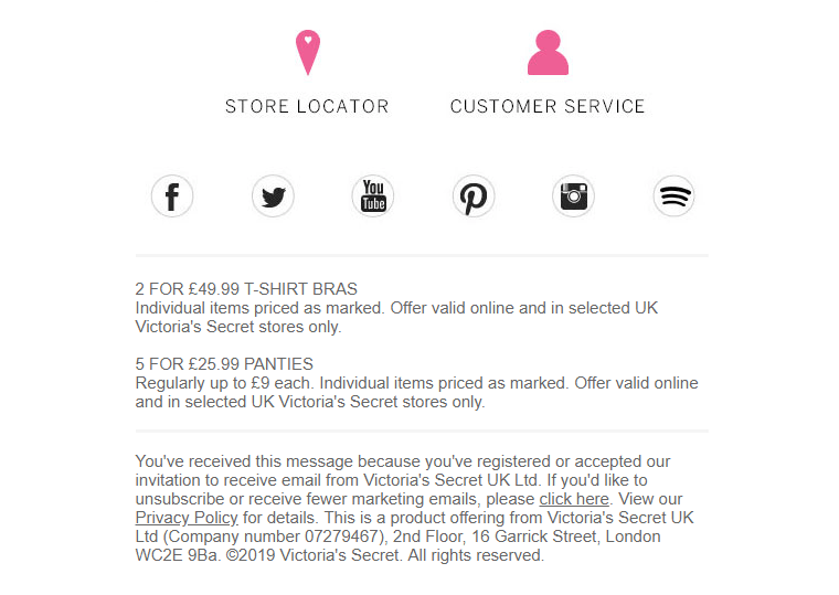 Victoria Secret's hidden unsubscribe link