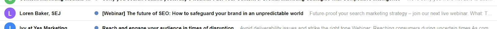 The subject line of a webinar announcement email