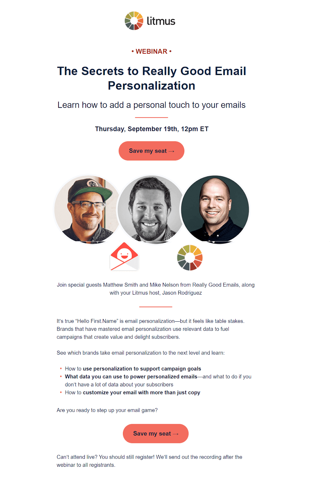 A webinar invitation email sent by Litmus