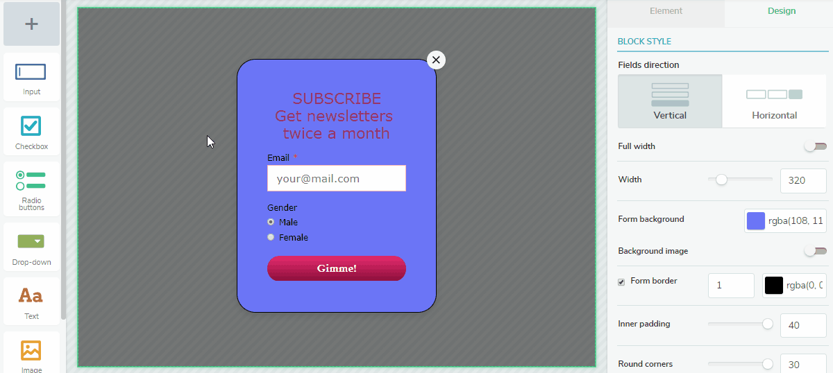 Subscription form builder